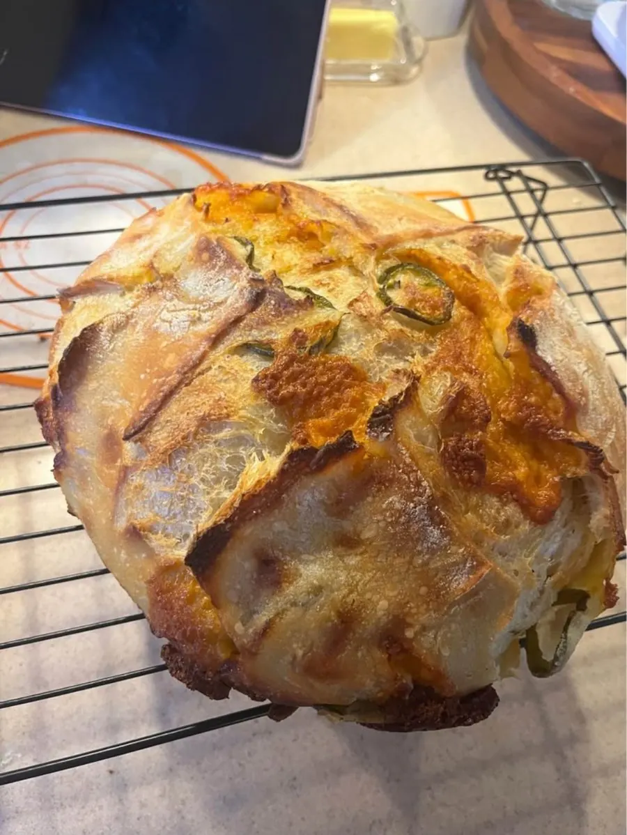 Cheddar and jalapeño sourdough loaf